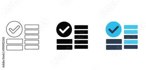 Stackable Storage units Vector Set in Line Art, Silhouette and Color Style with checkmark icons indicating selection or approval