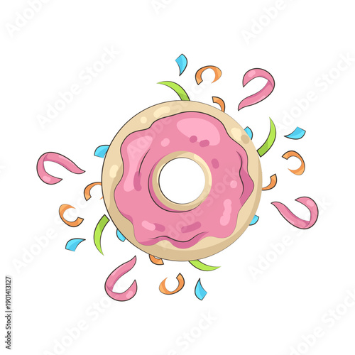 Illustration of Pink Frosted Donut with Confetti