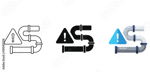 Warning symbols featuring ACS pipe fittings Vector Set in Line Art, Silhouette and Color Style in various graphic styles