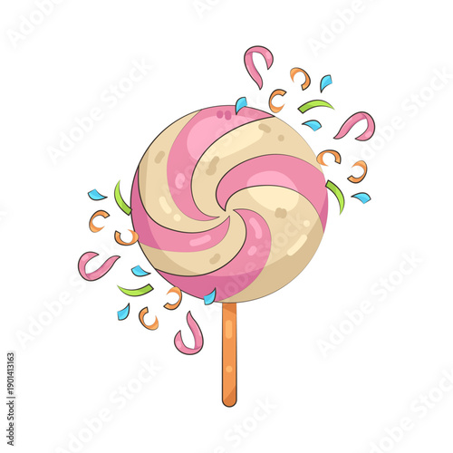 Illustration of Swirl Lollipop with Confetti  