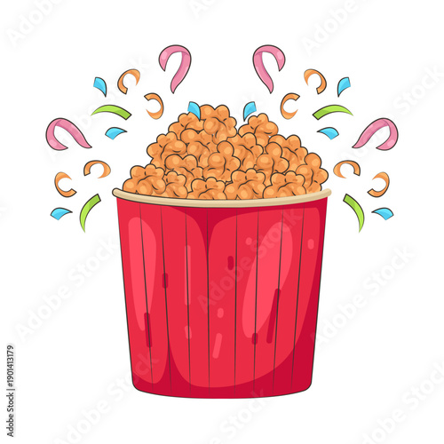 Illustration of Popcorn in Red Bucket