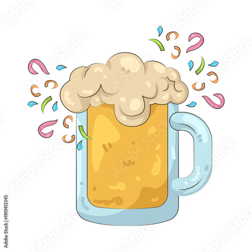Illustration of Beer Mug with Confetti