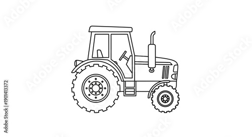Line Drawing of a Classic Tracked Tractor Illustrating Agricultural Machinery