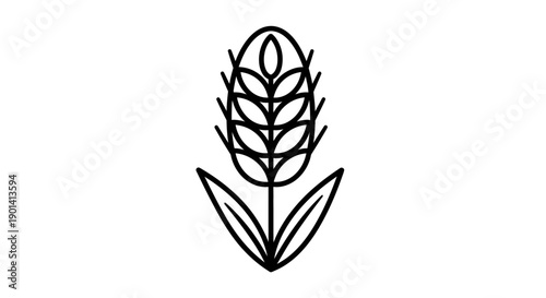 Minimalist Black and White Line Drawing of a Wheat Ear for Natural Agriculture Design