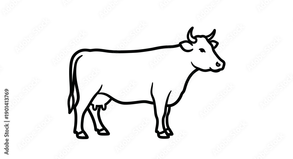 Fototapeta premium Simple Line Drawing of a Cow for Agricultural and Farm Content