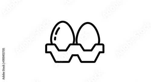 Simple Line Art Illustration of Two Eggs in a Carton, Minimalist Design