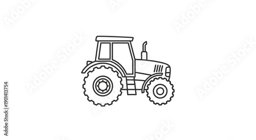 Simple Line Drawing of a Classic Tractor for Agricultural and Farming Visuals
