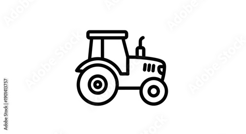 Simple Black and White Line Drawing of a Tractor for Agricultural Use