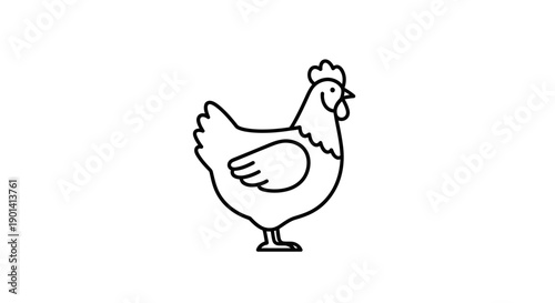 Simple Line Drawing of a Chicken with a Crowning Comb for Farming and Poultry Concepts
