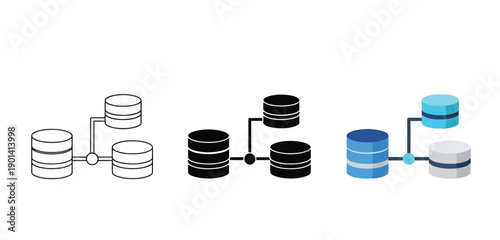 Database Connection diagrams Vector Set in Line Art, Silhouette and Color Style with color variations and nodes