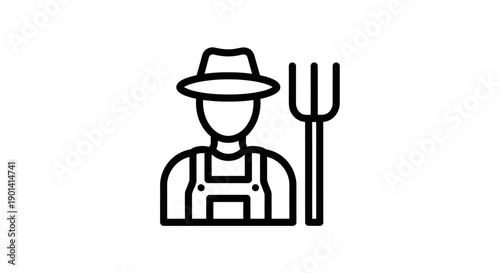 Clean and Minimalist Farmer Icon with Hat and Pitchfork for Agricultural Concepts