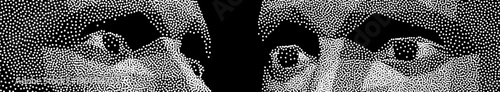 Eye. Close-up portrait of a man. Digital vision. Security technology and surveillance. Innovative medicine and technology. Stipple effect. 3D vector illustration.