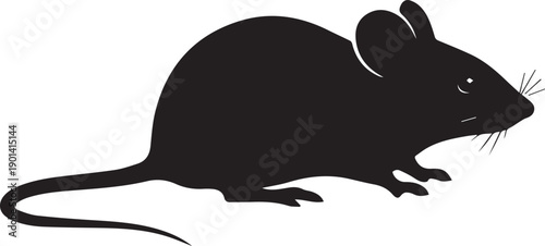 A simple black silhouette of a mouse in a walking position