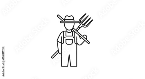 Minimalist Line Art Illustration of Farmer Holding Gardening Tools