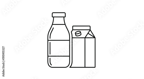 Minimalist Line Drawing of a Bottled Beverage and Carton for Packaging Design