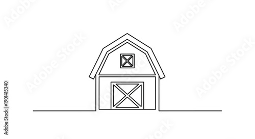 Minimalist Line Drawing of a Classic Barn Building with Simple Geometric Design