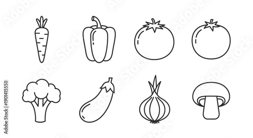 Fresh Vegetables Collection Featuring Carrots, Peppers, Tomatoes and Mushrooms