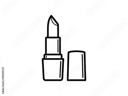 Outline illustration of an open lipstick with cap, makeup cosmetic product icon on white background
