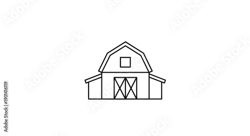 Minimalist Line Drawing of Traditional Barn with Gabled Roof for Rural Agriculture Visuals