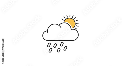 Weather Icon Illustration Showing Cloud with Sun and Rain for Weather Forecast