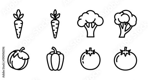 Simple Line Art Illustration of Fresh Vegetables and Fruits for Healthy Food Design