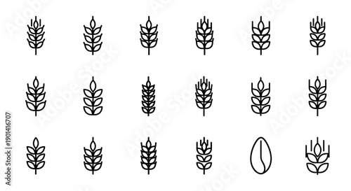 Assorted Wheat and Grain Icons Set for Agriculture and Food Industry Designs