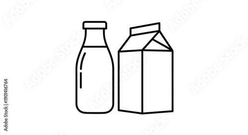 Simple Line Drawing of a Milk Bottle and Carton for Dairy Packaging Design