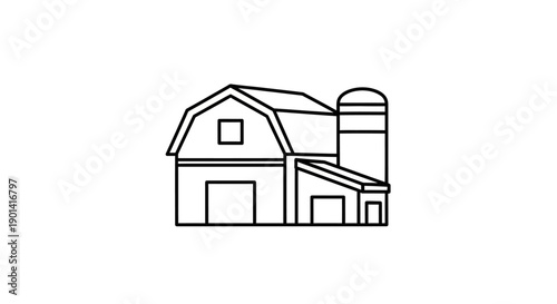 Simple Line Drawing of a Modern Residential House with a Garage and Chimney