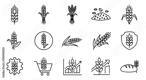 Collection of Agricultural and Plant Growth Icons for Farming and Nature Concepts