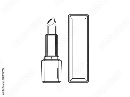 Outline Illustration of Lipstick and Case for Beauty, Cosmetics, and Makeup