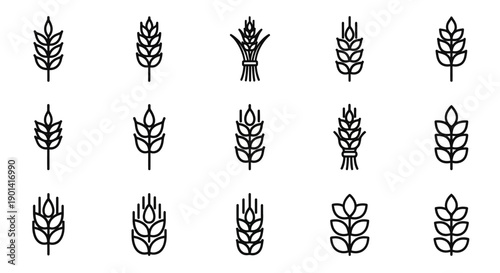Collection of Black Wheat Ears in Different Artistic Styles for Agriculture and Grain Industry