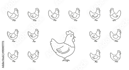 Collection of Illustrated Chicken Icons for Agricultural and Food Themes