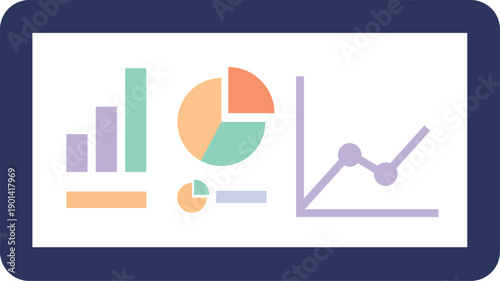 Collection of colorful graphs and charts on a digital display.