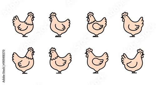 Cute Cartoon Chickens Set with Various Poses and Expressions for Creative Content
