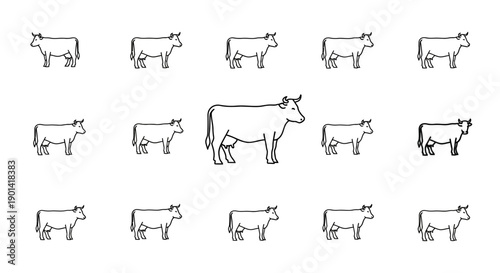 Collection of Simple Cow Line Art Illustrations for Agricultural Designs