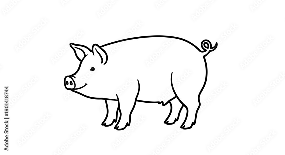 Fototapeta premium Cute Hand-Drawn Pig Illustration for Agriculture and Animal Illustration Projects