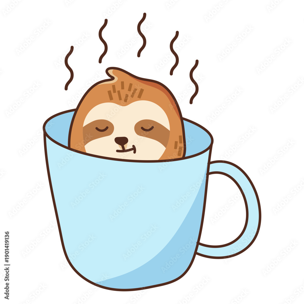 Naklejka premium Cute sloth in a mug color stroke