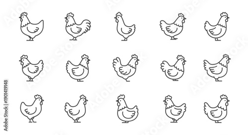 Set of 15 Hand-Drawn Cartoon Chick Icons for Farm, Nature, and Animal Themes