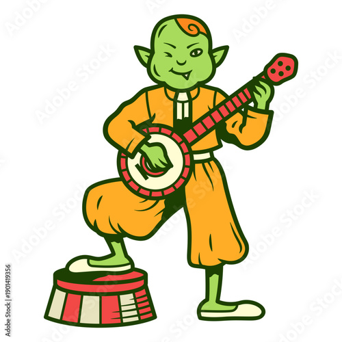 Circus monster character playing the banjo