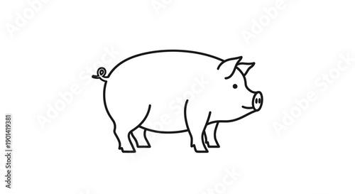 Simple Line Drawing of a Pig Highlighting Livestock and Farming Themes
