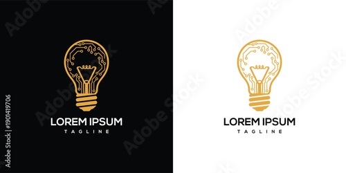 Golden Light Bulb Logo - Idea Innovation Technology Creativity.