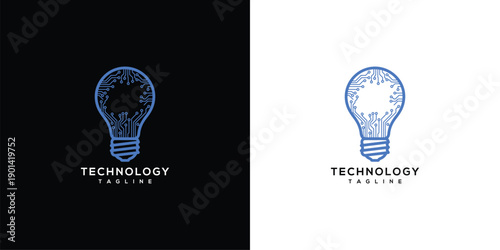 Digital Light Bulb Logo Innovation Technology Ideas Circuit.