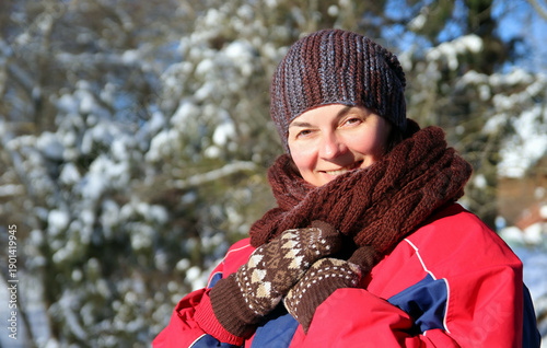 a woman on the street in winter