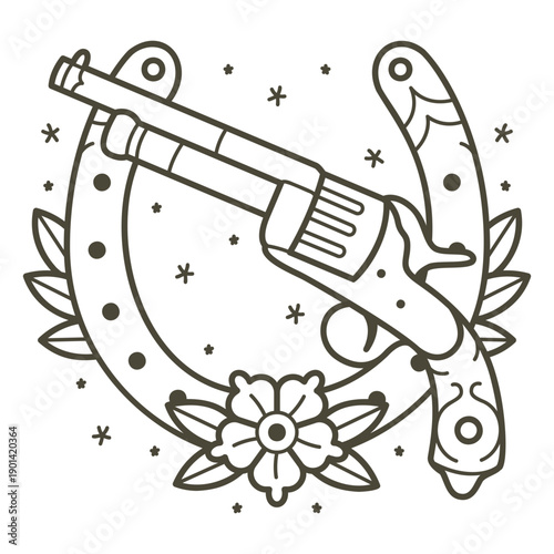 Wild west gun and horseshoe stroke