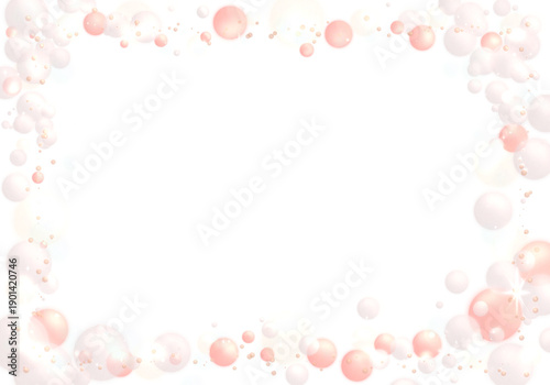Sweet Pink and White Transparent Bubble Frame with Bokeh and Particles