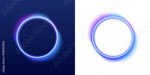 Glowing neon circle with soft inner pulse blends pink and violet gradients. Smooth luminous edges create modern aesthetic. Ideal for digital banners and logo frames. PNG
