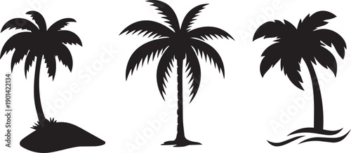 Palm Tree Silhouettes: A trio of stylized palm tree silhouettes, embodying the serenity and charm of a tropical paradise. These designs capture the essence of idyllic escapism.