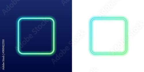 Neon rounded square frame pulses with vibrant red tones. Subtle light reflections enhance the glossy surface effect. Bright illuminated template for posters and ads. PNG