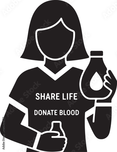 Person holding a blood donation bag with a message to share life