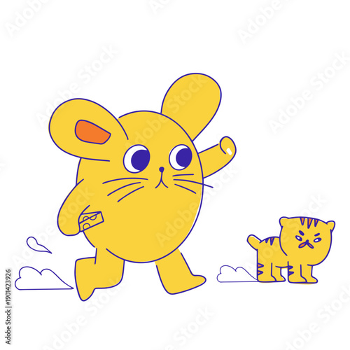 Mig mouse and a little cat